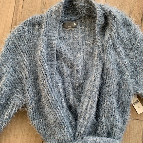 Anthropologie Dusty Blue Sparkly Tie Sweater, XL - Picture 5 of 8